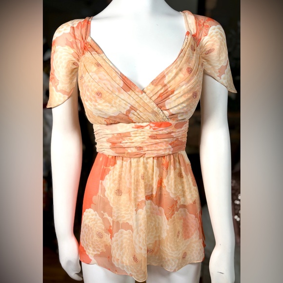 Tracy Reese Tops - Tracy Reese 100% Silk Nectar Chrysanthemum Flowy Keyhole Back Blouse, Sz 12